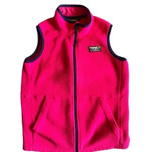 L.L.Bean Girls Fleece Vest – Pink/Navy – Size M (10–12)
